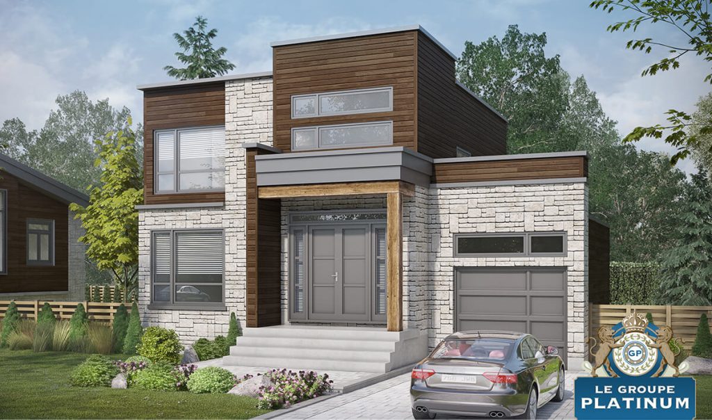 Maison résidentielle moderne en cube avec voiture