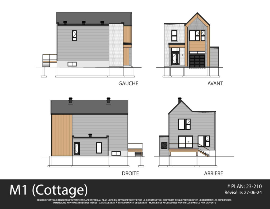 Plans des élévations du modèle de cottage M1